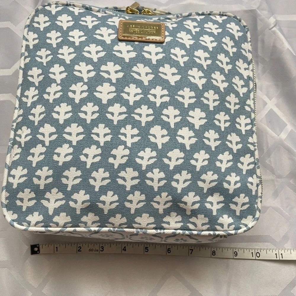 Aerin Estée Lauder Blue White Block Print Cosmetic Travel Bag NWOT